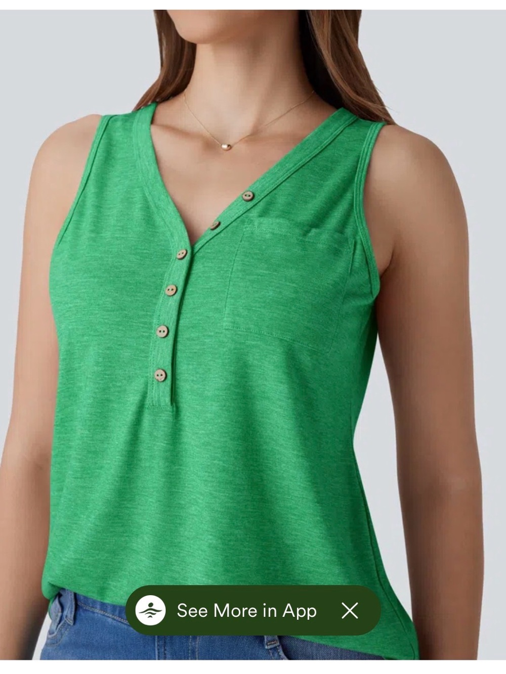 NWT Halara Green V-Neck Henley Tank Top - size L - Picture 2 of 8